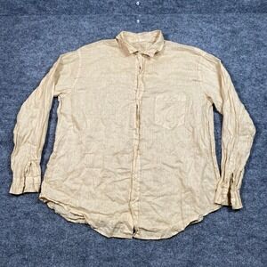 CP Shades Mens Large Beige 100% Linen Button Down Long Sleeve Shirt‎ Pocket
